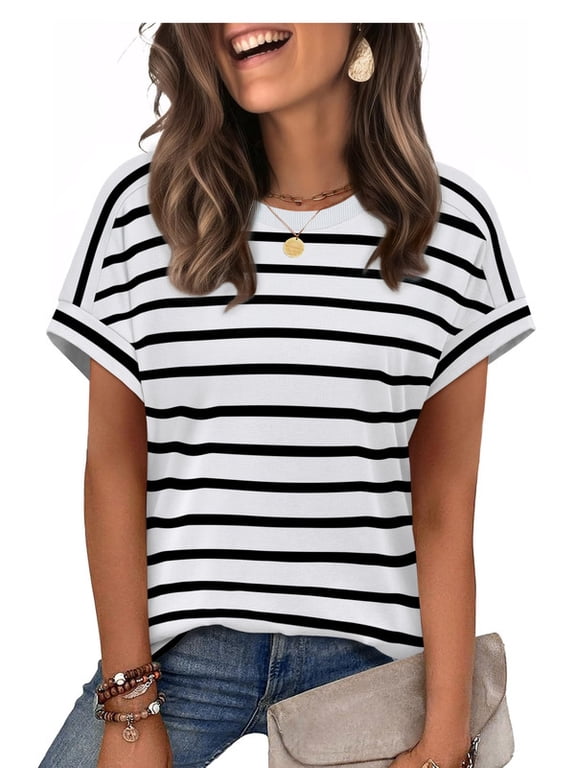 Womens Tshirts Short Sleeve Fashion Shirts Summer Tops Fashion Womens Clothes Womens Striped Tshirt