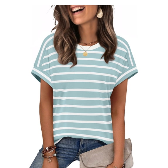 Ronuti Womens Tshirts Short Sleeve Fashion Shirts Summer Tops Fashion Womens Clothes Womens Striped Tshirt