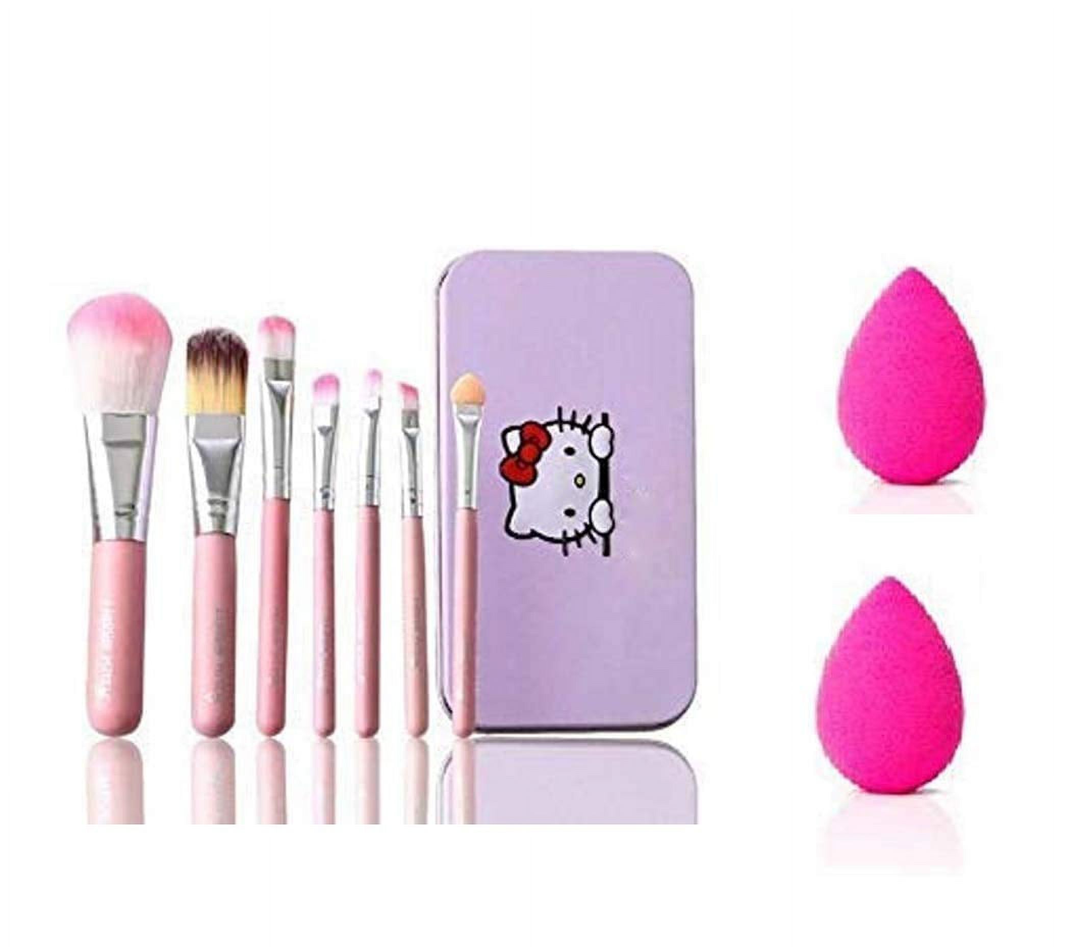 Ronzille Hello Kitty Complete Makeup Brush Kit with a Storage Box Set of 7 Pieces + 2 Sponge Puff (Pink) - image 1 of 3