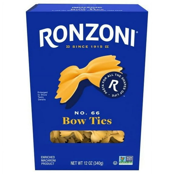 Ronzoni Bow Ties Pasta 12 oz Non-GMO Farfalle Pasta for All Sauces (Pack of 8)