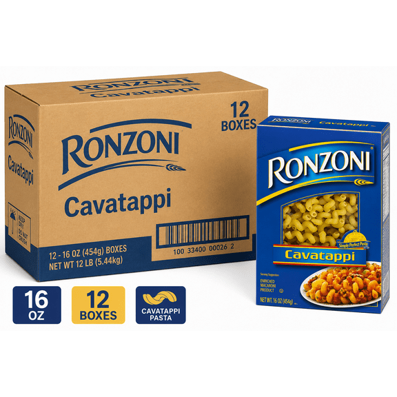 Ronzoni Cavatappi Enriched Corkscrew Pasta, 16 oz Boxes, Case of 12