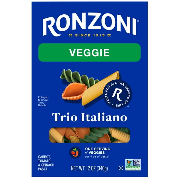 Ronzoni Veggie Trio Italiano, Non-GMO Pasta, 3 Shapes, 12 oz Box