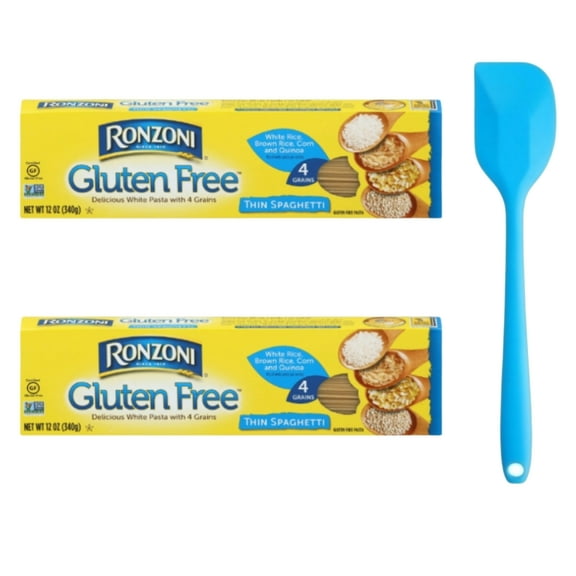 Ronzoni Gluten Free Thin Spaghetti, 12 oz, Non-GMO, Vegan Pasta, (Shelf Stable) Box (2 pack) and 8in Silicone Spatula (Color Varies)