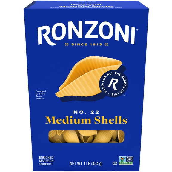 Ronzoni Medium Shells, 16 oz, Non GMO, Mid-Size for Thick Sauces and Salads, (Shelf Stable) Box