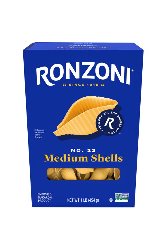 Medium Shells, 16 oz, Non GMO, Mid-Size for Thick Sauces and Salads, (Shelf Stable) Box