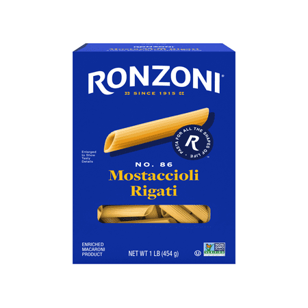 Ronzoni Mostaccioli Rigati, 16 oz, Non-GMO Pasta for Thin Sauces, (Shelf Stable)