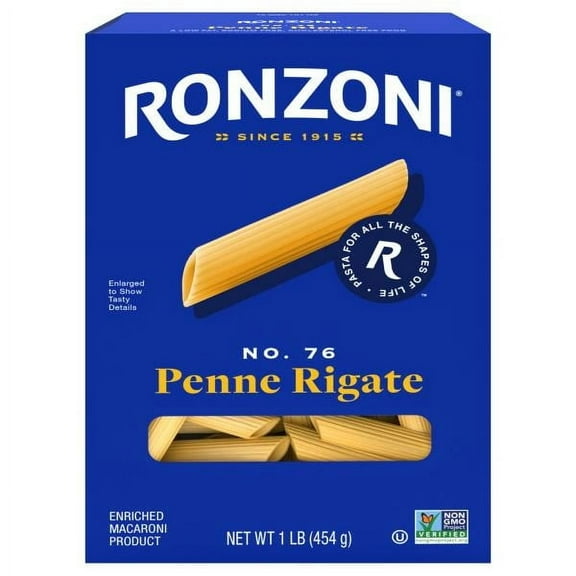 Ronzoni Penne Rigate 16 oz Ridged Non GMO Pasta for Chunky Sauces (Pack of 4)