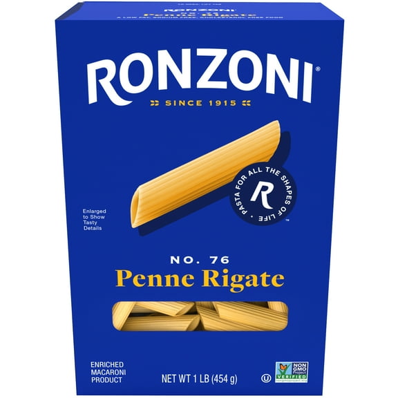 Ronzoni Penne Rigate, 16 oz, Ridged Non-GMO Pasta for Chunky Sauces, (Shelf Stable) Box