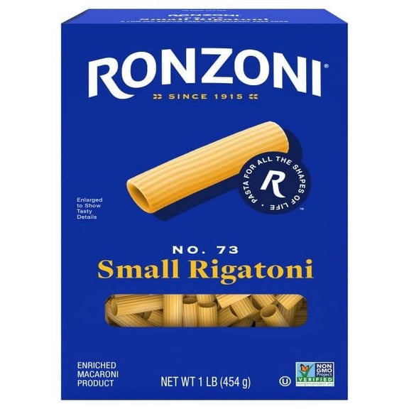 Ronzoni Small Rigatoni 16 oz Ribbed Tubular Pasta Non GMO (Pack of 8)