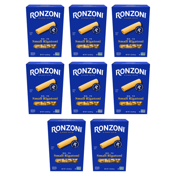 Ronzoni Rigatoni Pasta 16 oz Large Ribbed Tubes Non-GMO (Pack of 8)