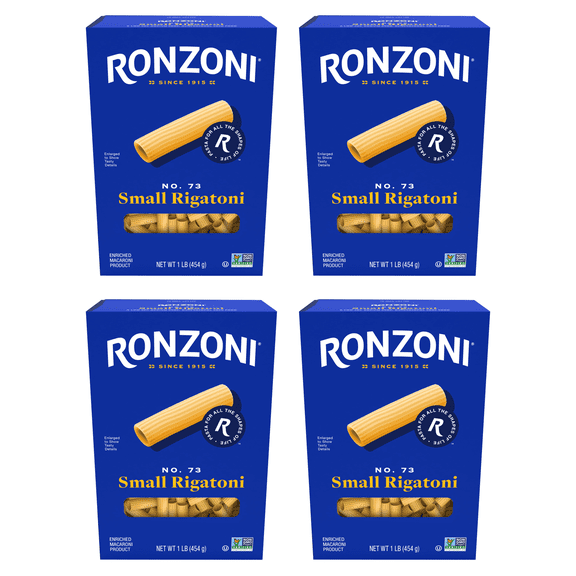 Ronzoni Small Rigatoni 16 oz Ribbed Tubular Pasta Non GMO (Pack of 4)