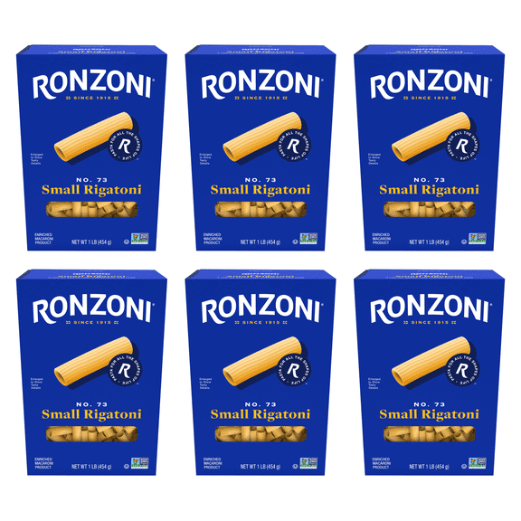 Ronzoni Small Rigatoni 16 oz Ribbed Tubular Pasta Non GMO (Pack of 6)