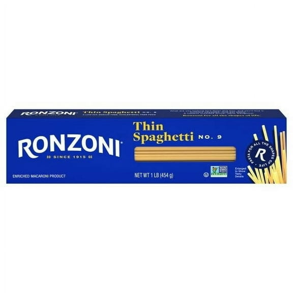 Ronzoni Thin Spaghetti, 16 oz, Non-GMO Pasta for Entrees, Soups Sides (Pack of 4)