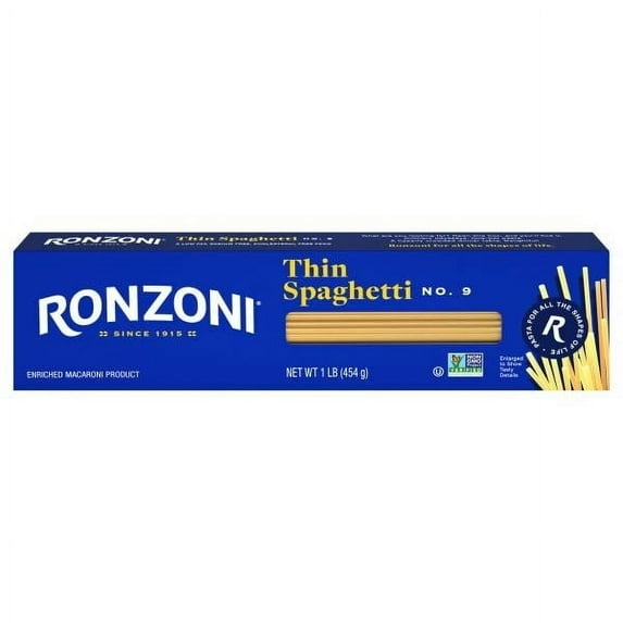 Ronzoni Thin Spaghetti, 16 oz, Non-GMO Pasta for Entrees, Soups Sides (Pack of 6)