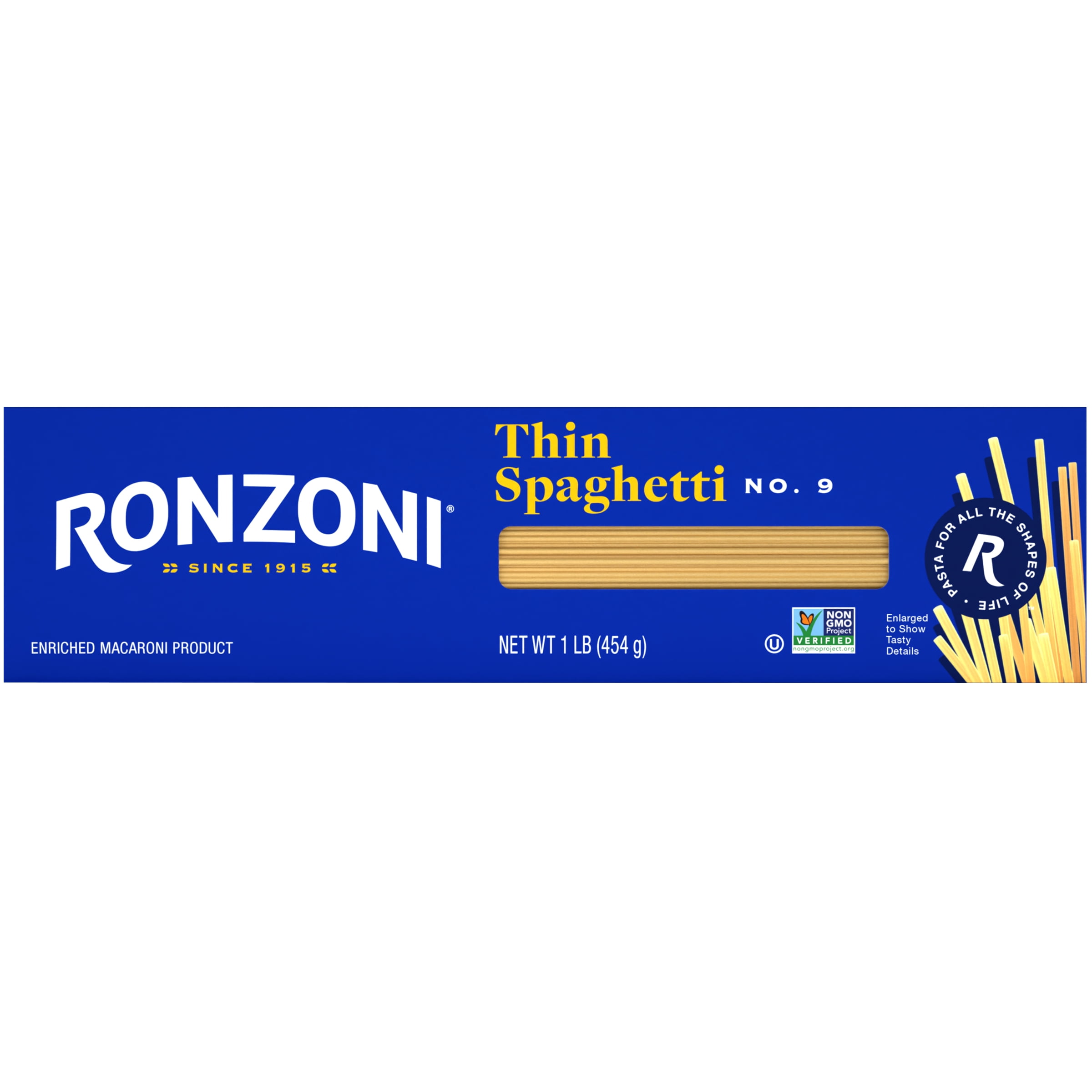 Ronzoni Thin Spaghetti, 16 oz, Non-GMO Pasta for Entrees, Soups, Sides, (Shelf Stable) Box