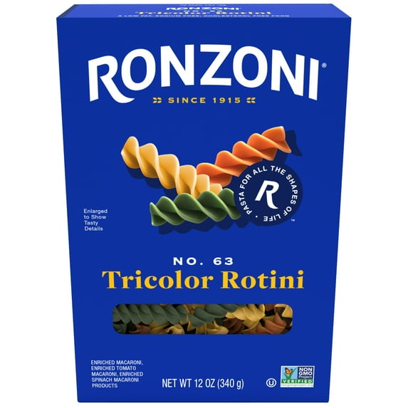 Ronzoni Tricolor Rotini, 12 oz, Colorful Non-GMO Pasta Spirals, (Shelf Stable) Box