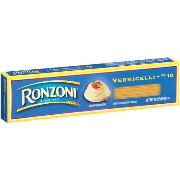 Ronzoni Vermicelli No.10 Pasta, Tender, 16 oz (454g), Shelf Stable, Cardboard Box