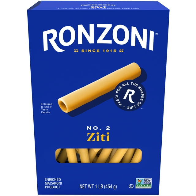 Ronzoni Ziti, 16 oz, NonGMO Pasta for Thick Sauces and Casseroles
