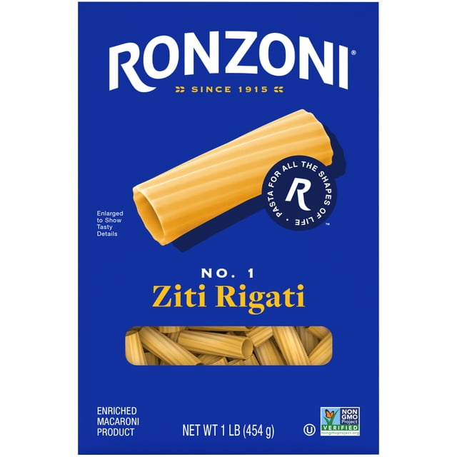 Spaghetti Rigati Shape Ronzoni 16 oz Ziti Rigati Pasta, Ridged Tubular Shape, Non-GMO, Shelf ...