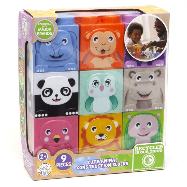 Infant Stack & Play Activity Blocks - 3 Stacking Animal Blocks With Textures, Mirror & Spinners