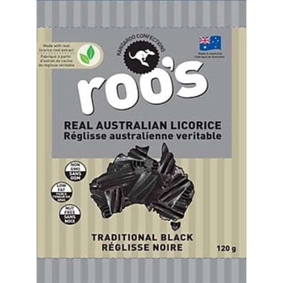 Roo's Australian Licorice Candy, Traditional Black, 120g/4.2oz
