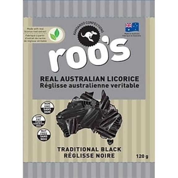Roo's Australian Licorice Candy, Traditional Black, 120g/4.2oz
