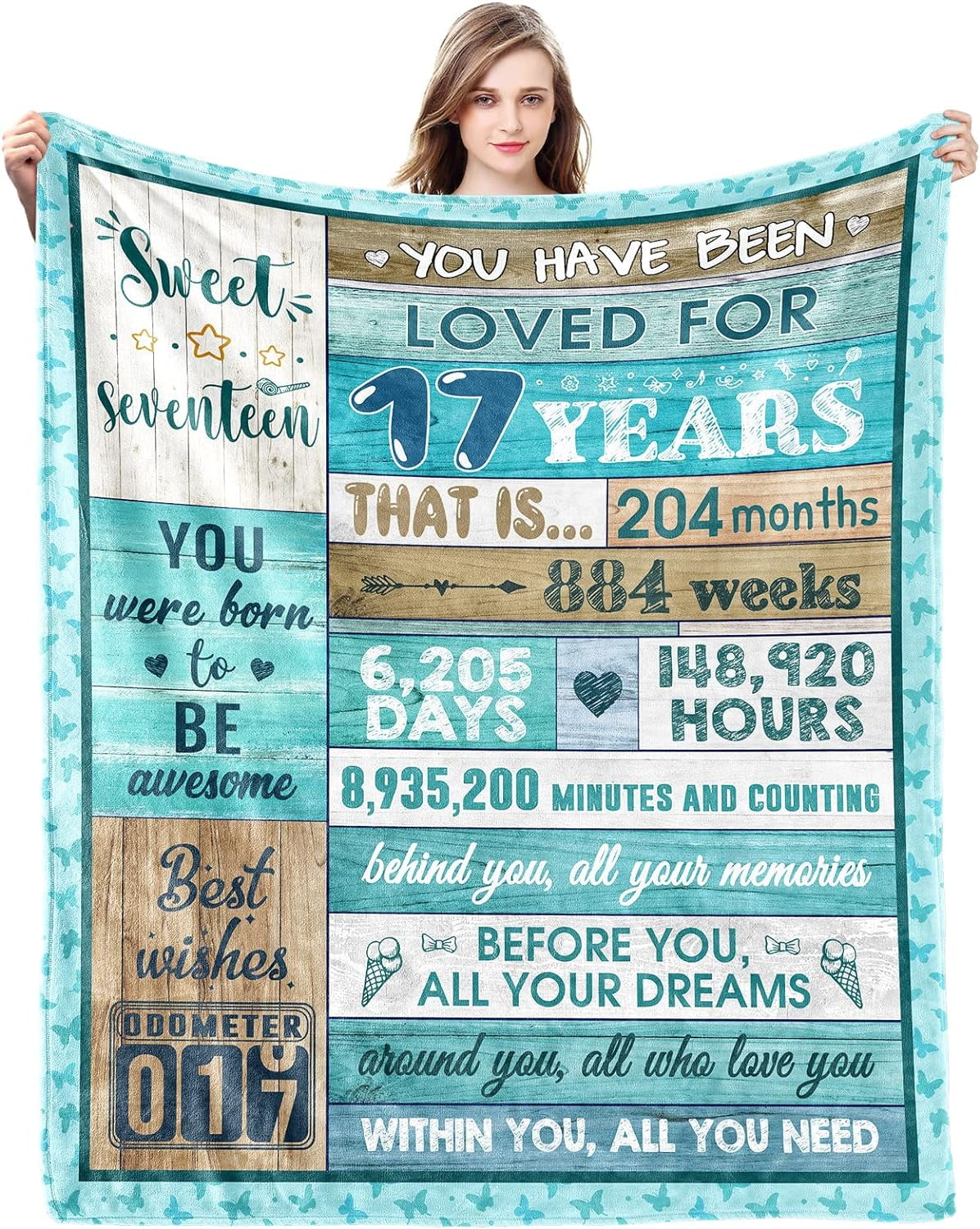 17 Year Old Girl Gift Ideas,to 17th Birthday Blanket 60X50 In,Gifts for 17  Year Old Girl Boy,17 Year Old Boy Gift Ideas,17th Birthday Gifts for  Girls,Sweet 17 Blanket,17th Birthday Decorations 