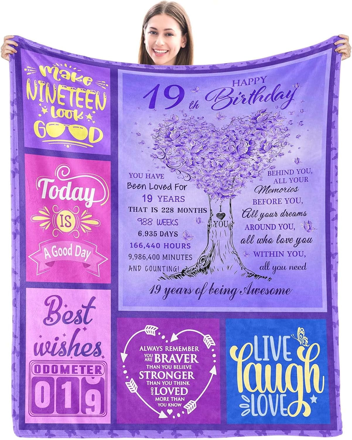 RooRuns 19th Birthday Gifts for Girls Blanket,19 Year Old Girl Birthday  Gifts,19th Birthday Decorations for Party,Gift for 19 Year Old Female,19th  Birthday Gifts 