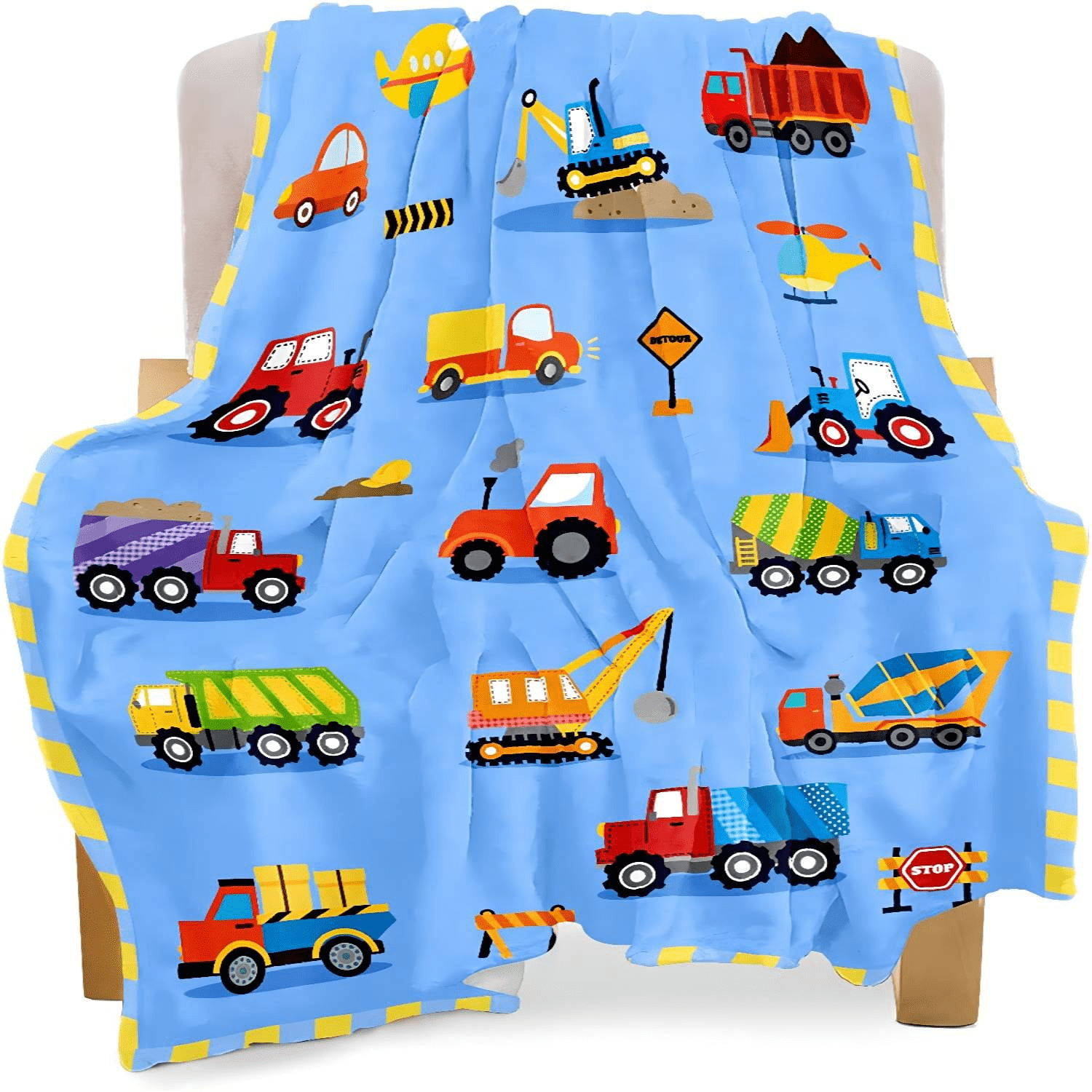 RooRuns Construction Blanket Kids Fleece Throw Blankets, Soft and Cozy