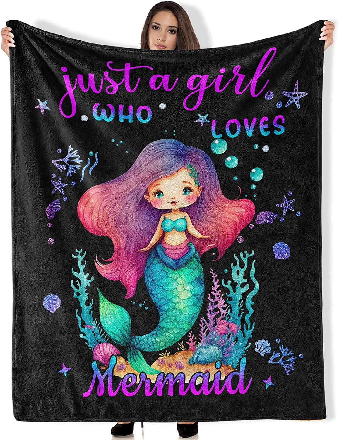 RooRuns Custom Mermaid Throw Blanket Gifts, 50”x40” Warm Cozy Soft