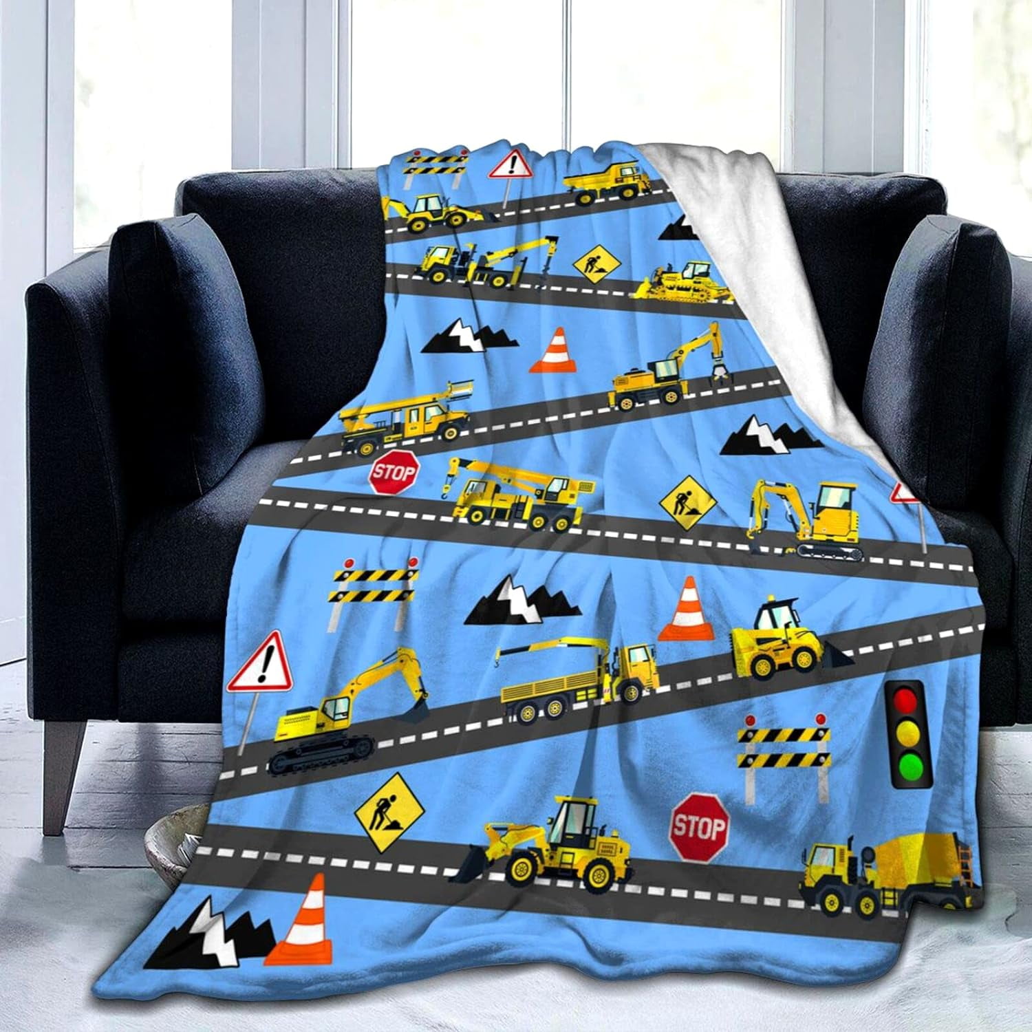 RooRuns Cute Truck Construction Blanket Super Soft Flannel Throw