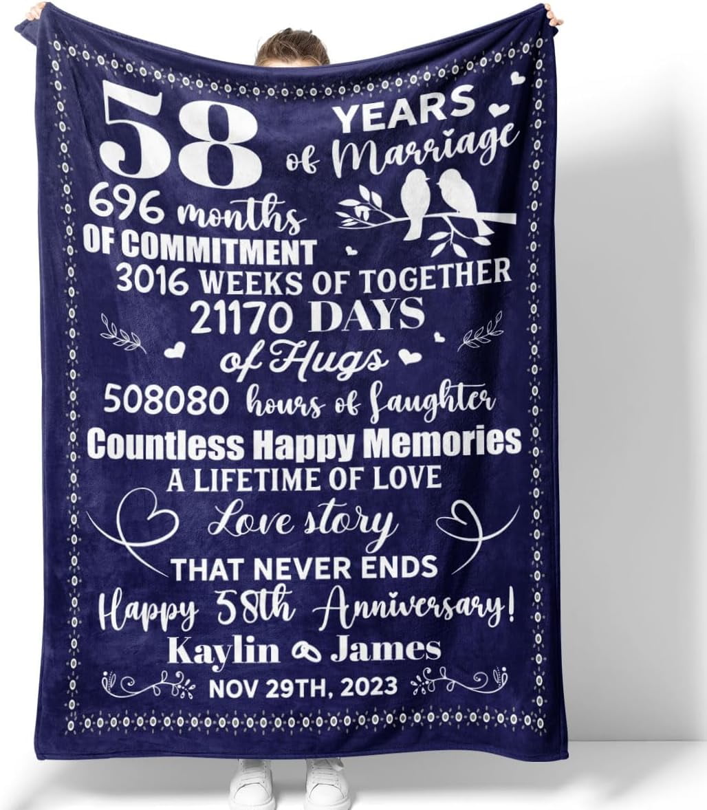 RooRuns Eleventh Anniversary Blanket for Husband and Wife Personalized
