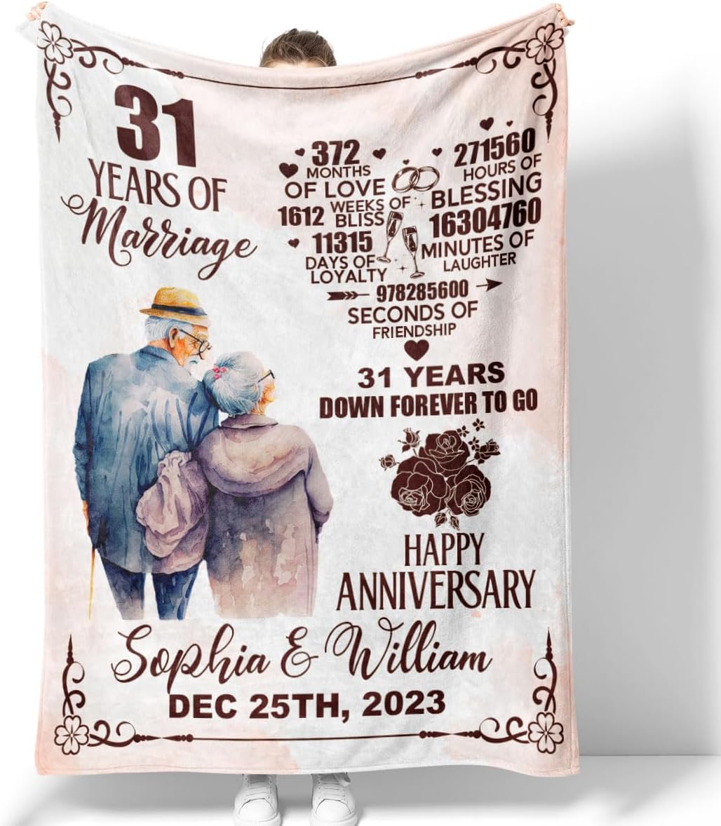 RooRuns Eleventh Anniversary Blanket for Husband and Wife Personalized