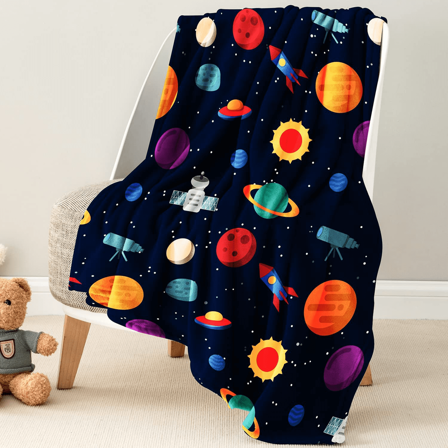 RooRuns Kids Throw Blanket for Boys, Fleece Space Blanket, Plush 40x50