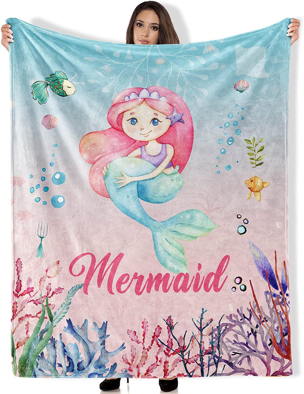 RooRuns Mermaid Throw Blanket Gifts, 50”x40” Warm Cozy Soft, Blanket