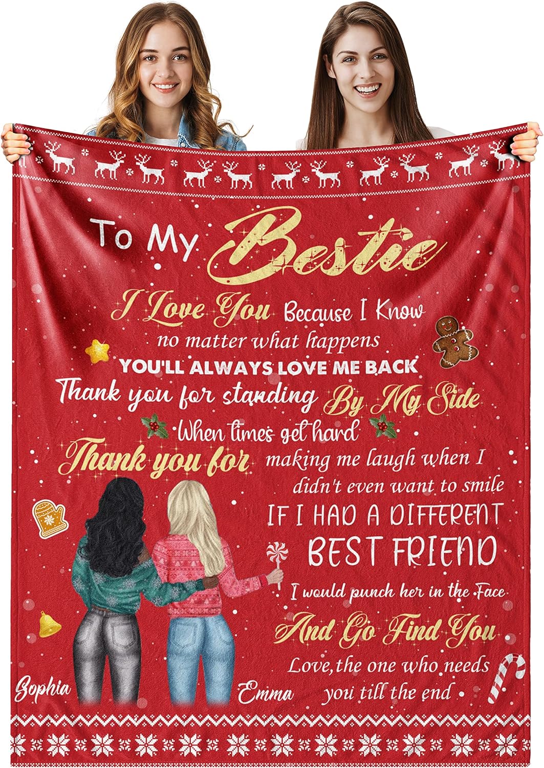 RooRuns Personalized Friends Throw Blanket, Custom Best Friend Blanket
