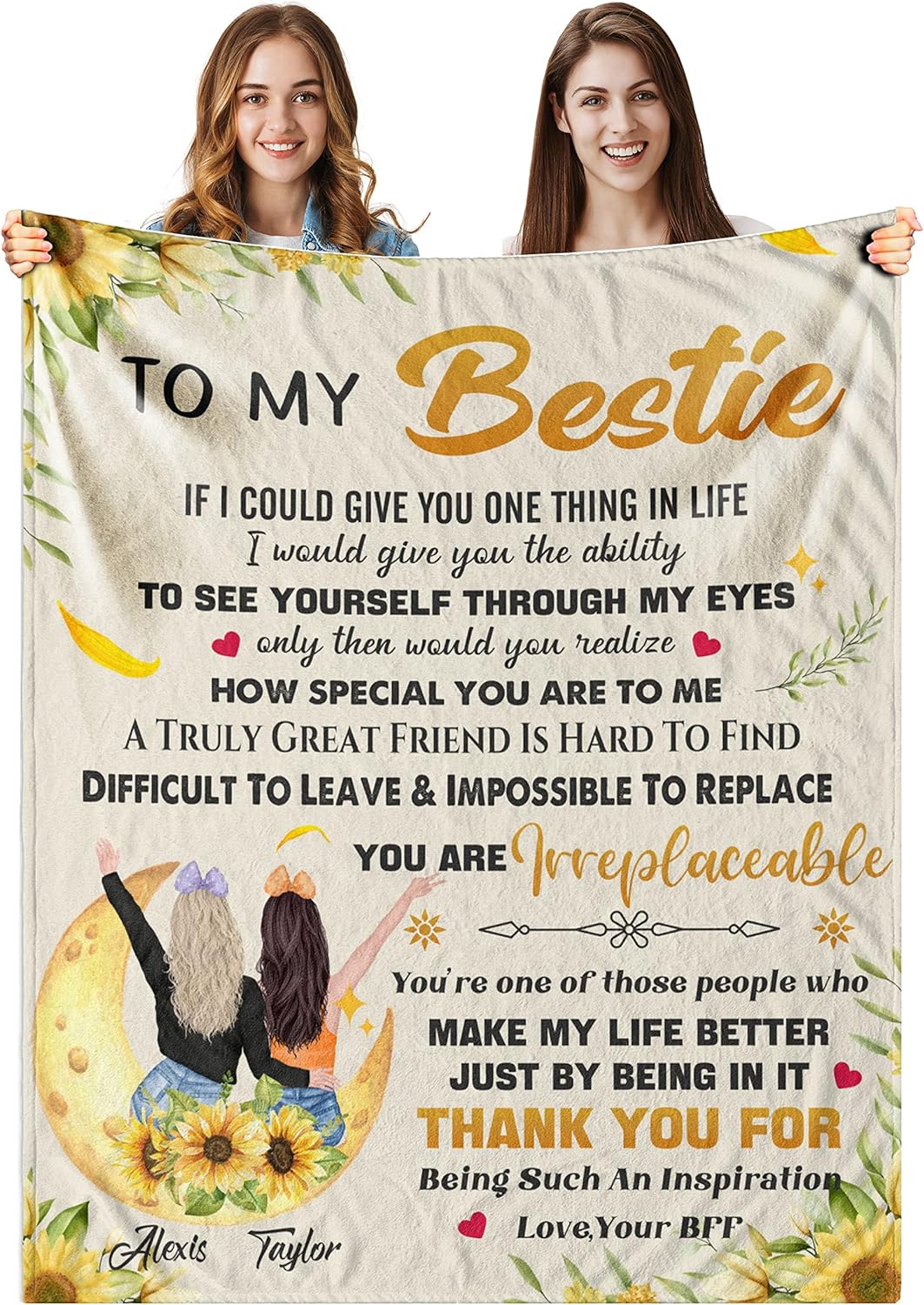 RooRuns Personalized Friends Throw Blanket, Custom Best Friend Blanket