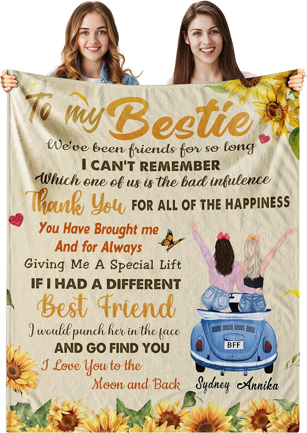 RooRuns Personalized Friends Throw Blanket, Custom Best Friend Blanket