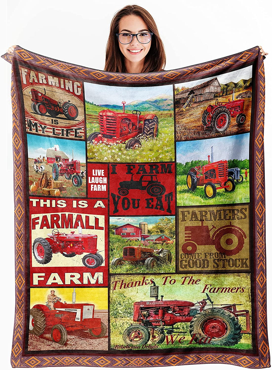 RooRuns Red Tractor Blanket Farm Harvester Throw Blankets Ultra Soft