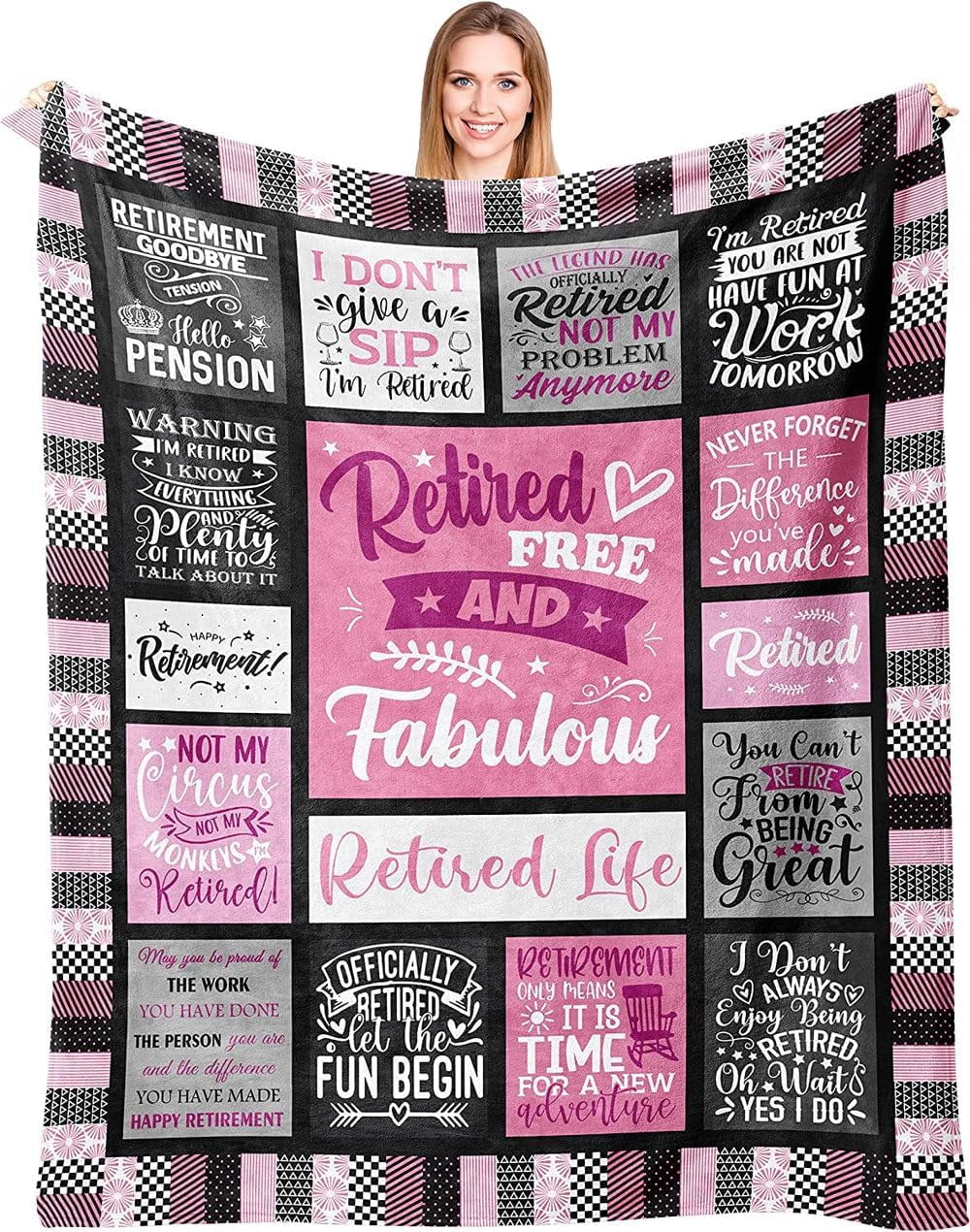 RooRuns Retirement Gifts for Women Men Happy Retirement Throw Blankets