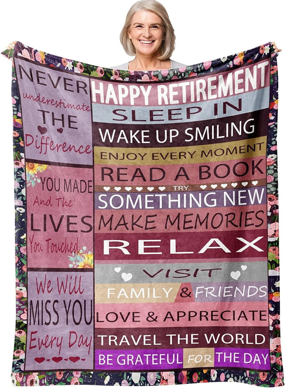RooRuns Retirement Gifts for Women Men Happy Retirement Throw Blankets