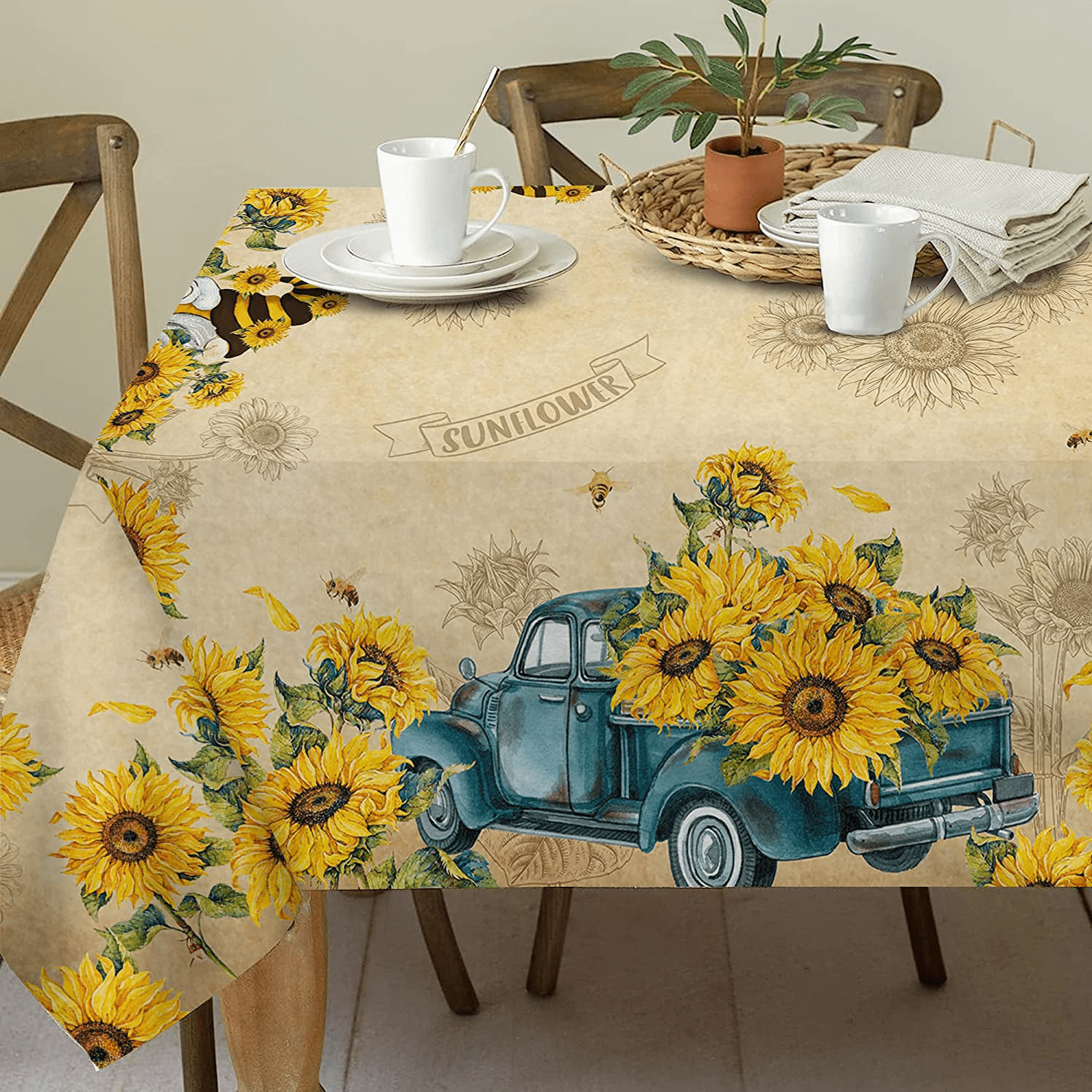 RooRuns Sunflower Tablecloth Rectangle, Yellow Sunflower Decor for Home