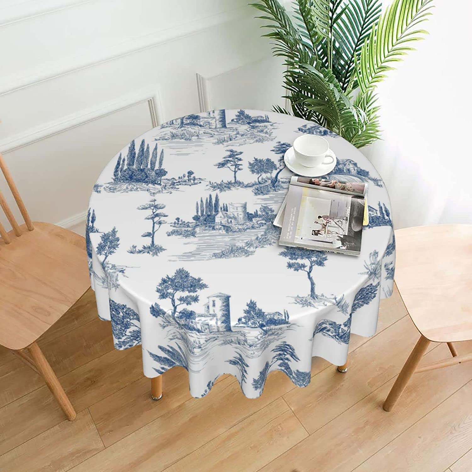 RooRuns Toile Tablecloth,French Country Decor,Blue and White Tablecloth