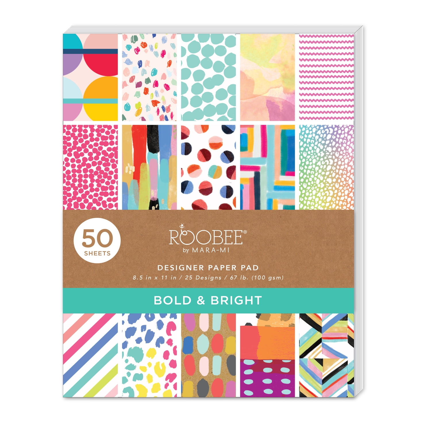Roobee by Mara Mi Bold Multicolor Glitter Scrapbook Paper, 50 Sheets, 25 Designs