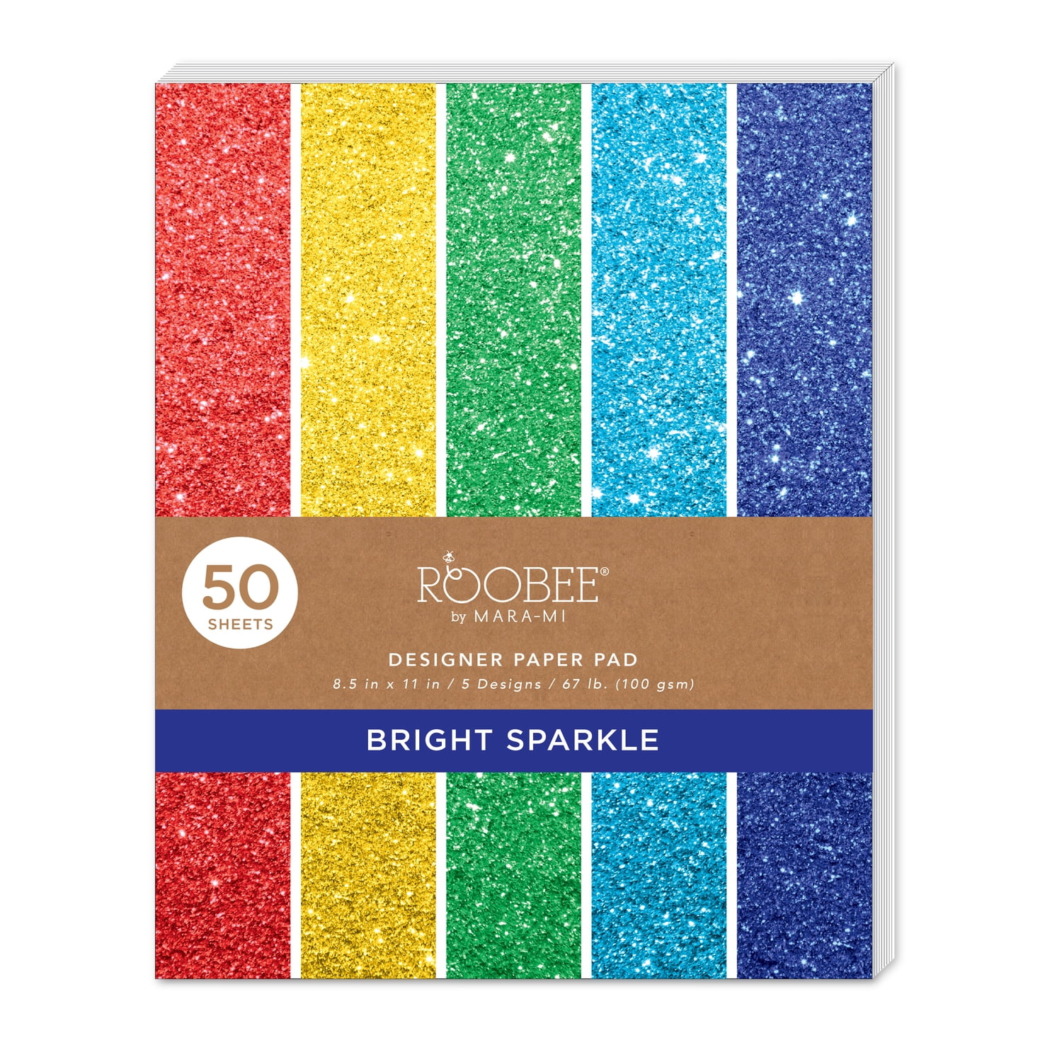 Roobee by Mara Mi Bold Multicolor Sparkle Scrapbook Paper Pad, 50 Sheets, 5 Designs