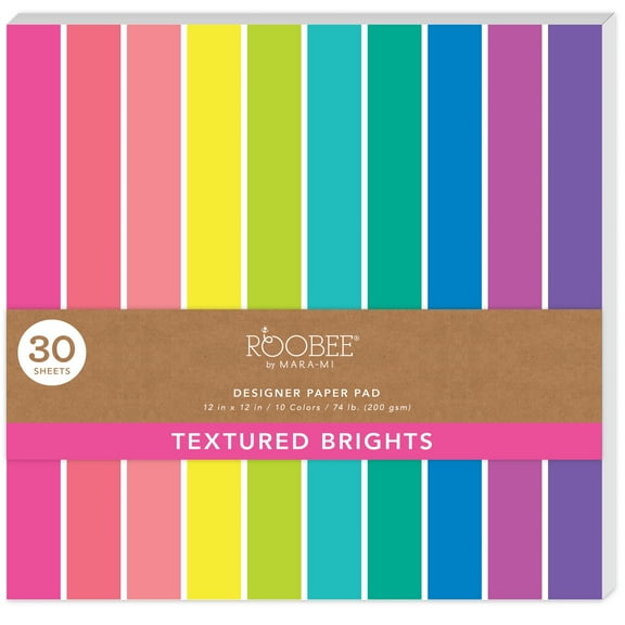 Roobee by Mara-Mi Bright Multicolor Textured Cardstock, 12" x 12," 200 GSM, 30 Count New