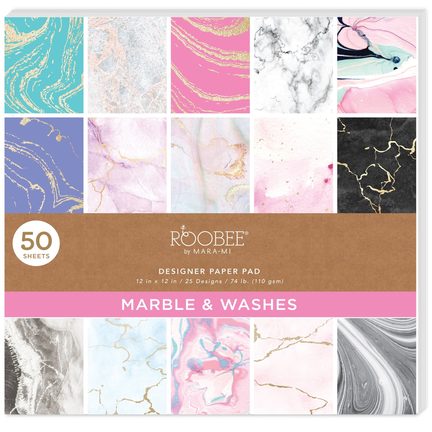 Roobee by Mara Mi Marble Paper Pad 12" x 12" - 24 lb/ 100 GSM, 50 sheets