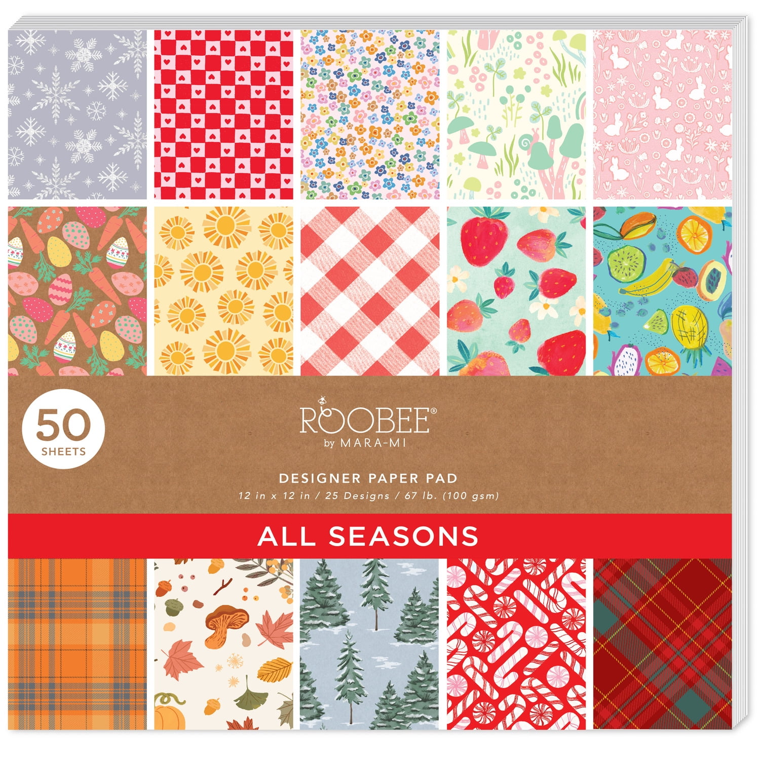 Roobee by Mara Mi Multicolor All Seasons Paper Pad  12" x 12" - 24 lb/ 110 GSM, 50 sheets