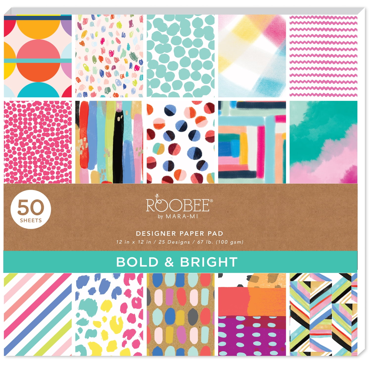 Roobee by Mara Mi Multicolor Bright & Bold Paper Pad, 50 Sheets, 25 Designs