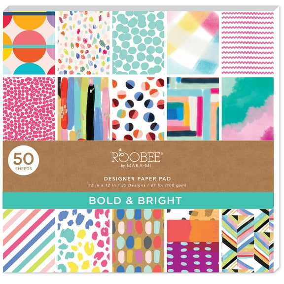 Roobee by Mara Mi Multicolor Bright & Bold Paper Pad, 50 Sheets, 25 Designs